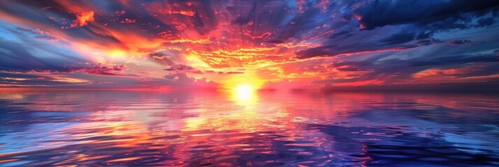 Wall Mural - Stunning Sunset with Vivid Hues Mirroring on Serene Water