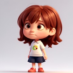 a child girl in sad mood 3d cartoon style