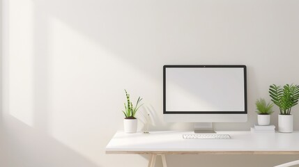 Wall Mural - A computer monitor sits on a desk with a keyboard and mouse