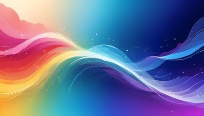 Wall Mural - Colorful abstract waves and swirls of vibrant rainbow hues against a blue background with glowing light effects