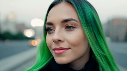 Poster - Fashionable Young Woman with Vibrant Green Hair