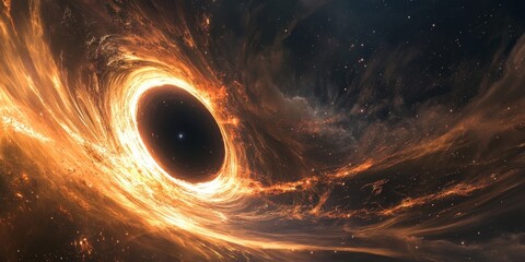 Wall Mural - a black hole at the center of a galaxy, pulling in stars and matter with its immense gravity, surrou