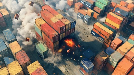 Leinwandbilder - Global Trade Imbalance Symbolized by 3D Render of Shipping Containers Entering Chinese Port
