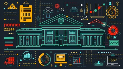 Wall Mural - Funding and credit background featuring loans, mortgages, and banking elements, ideal for creating visuals related to financial management and economic planning. high resolution Illustration, in the