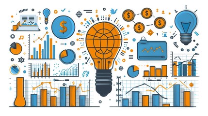 Wall Mural - Entrepreneurial growth and innovation concept with focus on venture capital, profit strategies, and financial planning, perfect for creating business-focused visuals. high resolution Illustration, in