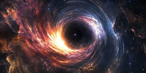 Wall Mural - a black hole at the center of a galaxy, pulling in stars and matter with its immense gravity, surrou