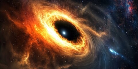Wall Mural - a black hole at the center of a galaxy, pulling in stars and matter with its immense gravity, surrou