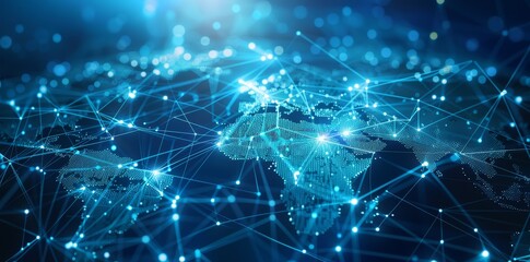 Wall Mural - global network connectivity on digital world map a digital representation of a world map with glowin