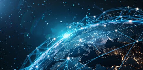 Wall Mural - global network connectivity on digital world map a digital representation of a world map with glowin