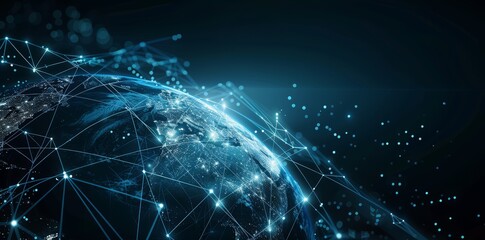 Wall Mural - global network connectivity on digital world map a digital representation of a world map with glowin