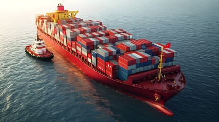 Fototapete - Massive Cargo Ship with Chinese Containers Symbolizes Trade Imbalance