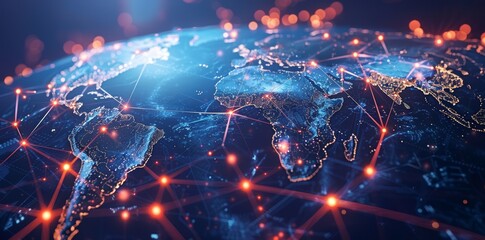 Wall Mural - global network connectivity on digital world map a digital representation of a world map with glowin