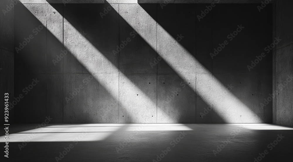 A polished concrete wall with a smooth floor, lit by varied light and ...