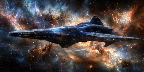 Wall Mural - a starship navigating through the outer rim of a galaxy, with breathtaking views of stars, nebulas, 