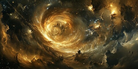 Wall Mural - a galaxy engulfed in a massive cosmic storm, with swirling clouds of gas and dust illuminated by pow