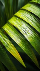 Wall Mural - Close-up of Green Palm Leaves with Water Droplets