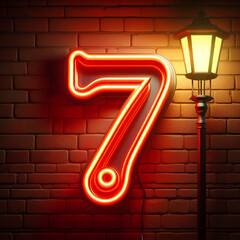 Wall Mural - 3d red neon number 7