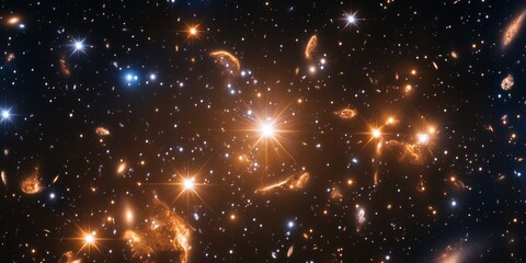 Wall Mural - a star cluster at the edge of a galaxy, with bright, young stars shining against a backdrop of dark 