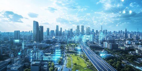 Wall Mural - a smart city with efficient energy systems, representing advanced infrastructure