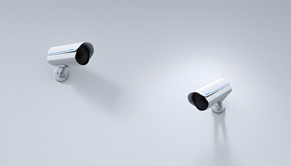 Security cameras on wall isolated with white highlights, png