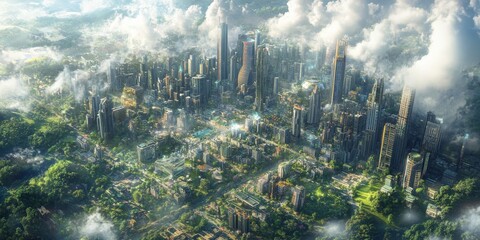Wall Mural - a smart city with efficient energy systems, representing advanced infrastructure