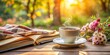© BrilliantPixels - Coffee, Book, and Flowers on Wooden Table, summer , coffee , book , nature