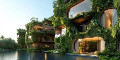 Wall Mural - eco-friendly urban housing with green technology, representing sustainable living