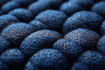 Canvas Print - Textured close-up of woven blue fabric showcasing intricate details and patterns under natural light