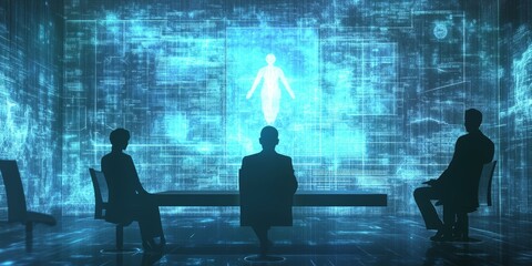 Wall Mural - a holographic presentation for business, illustrating advanced communication technology