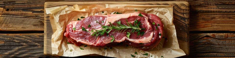 Wall Mural - Pork shoulder arranged on a wooden cutting board with parchment paper.