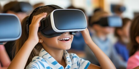 Wall Mural - virtual reality used for remote education, symbolizing innovation in learning