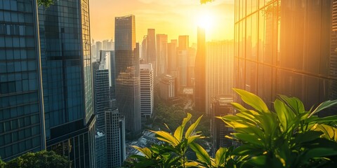 Wall Mural - an eco-friendly financial district, highlighting sustainable practices in finance
