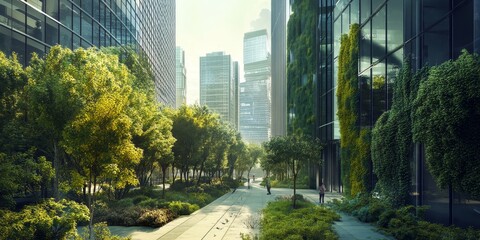 Wall Mural - an eco-friendly financial district, highlighting sustainable practices in finance