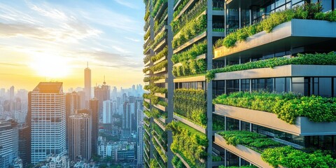 Wall Mural - skyscrapers with vertical farming in a city environment, symbolizing sustainable agriculture