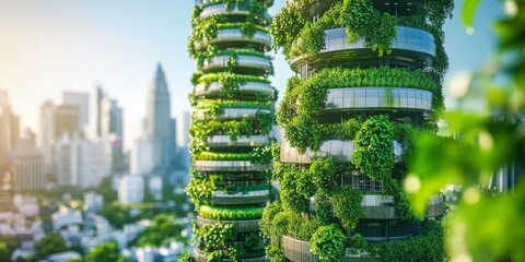 Wall Mural - skyscrapers with vertical farming in a city environment, symbolizing sustainable agriculture