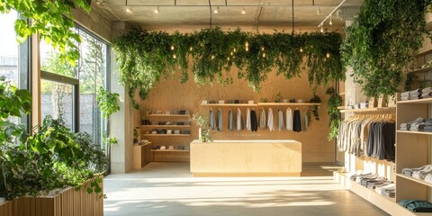 Wall Mural - an eco-friendly clothing store with sustainable products, representing green retail