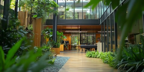 Wall Mural - a green tech startup office with sustainable design, representing eco-friendly business
