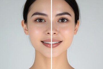 Before and after of facial oval changes with bite correction, improvement in jaw alignment, facial symmetry, and overall aesthetics