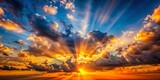 Fototapeta Zachód słońca - Golden Hour Cloudscape with Sun Rays, clouds, sky, sunset, nature