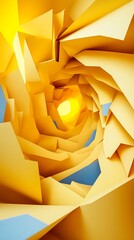 Poster - Abstract Yellow and Blue Geometric Tunnel with Bright Light