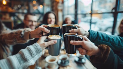 Wall Mural - Friends Clinking Coffee Mugs