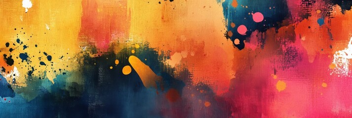 Canvas Print - This vibrant abstract painting features bright yellow, soft pink, deep blue, and lively orange hues. It is perfect for creative projects, allowing space for text or additional design elements