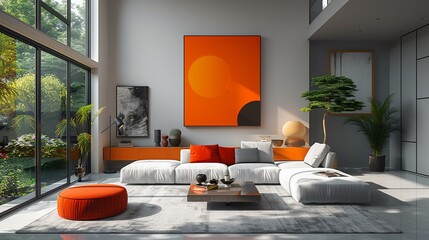 Canvas Print - Elegant modern interior featuring bright colorful accents and uncomplicated design elements blending simplicity with a visually striking and contemporary look. high resolution Illustration in the