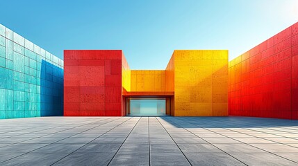 Wall Mural - Contemporary exterior design with vibrant, colorful facades and simple, clean lines, creating a stylish and modern look with an uncomplicated architectural approach. high resolution Illustration, in