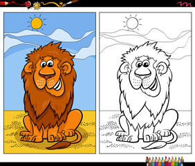 Wall Mural - cartoon lion wild animal character coloring page