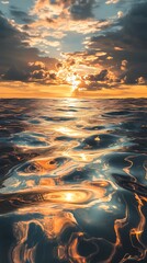 Wall Mural - Sunset Reflected in Rippling Ocean Water