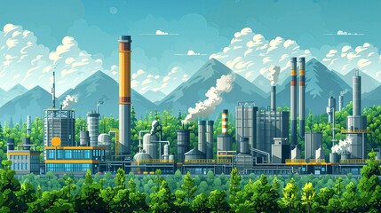 Sticker - Depict the reduction of greenhouse gas emissions with a creative graphic showing a factory transitioning from smoke stacks to clean energy solutions and lower CO2 levels. high resolution