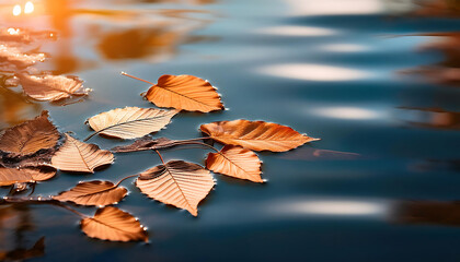 Wall Mural -  Leaves in Water- A serene photograph of leaves floating on water, capturing the simplic_1(414)