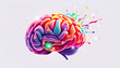 © Pixel Prophet - concept of a human brain full with creativity, shows multiple colors and action isolated with white highlights, png