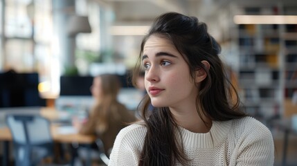 Canvas Print - The young woman in the office